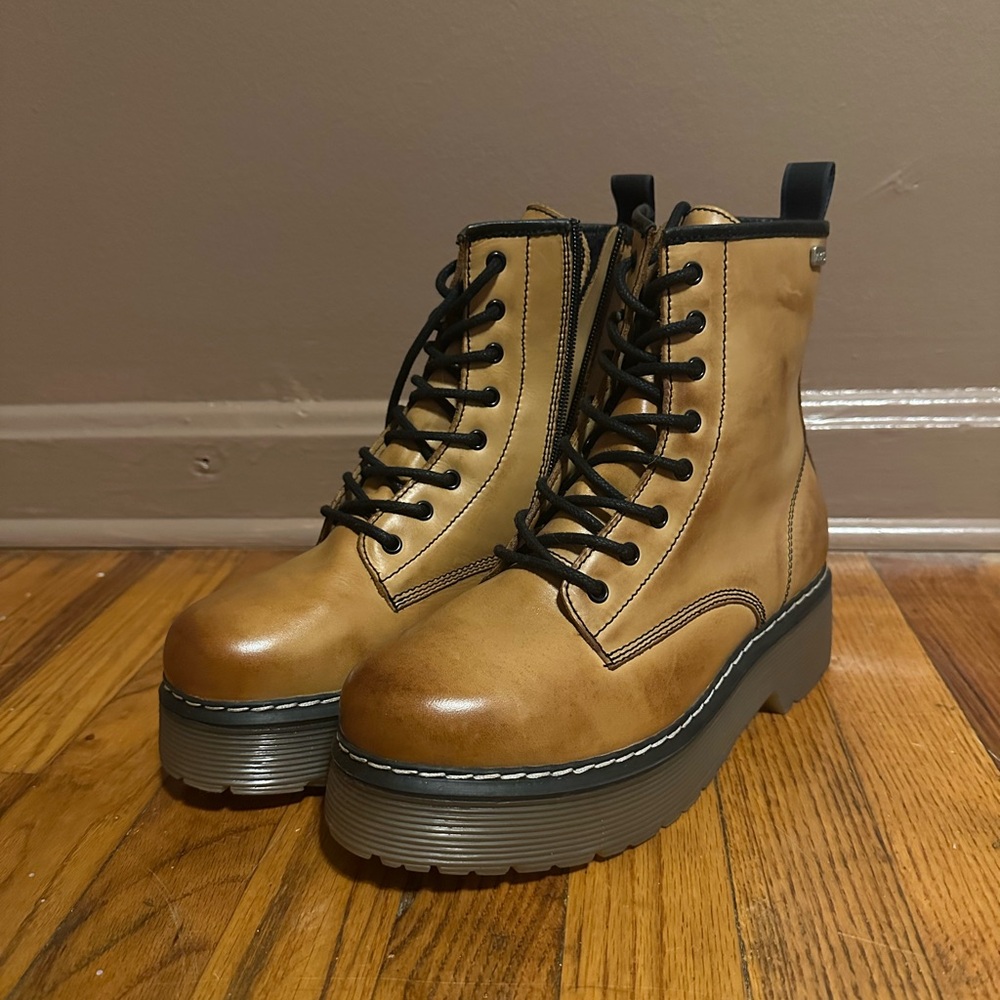Roolee Elvis Tan Lace Up Boots with Chunky Platform Sole